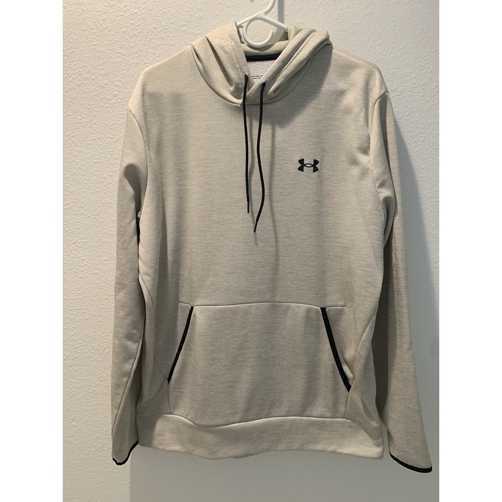 Under Armour POLYESTER Hoodie Pullover Mens Large Beige Long Sleeve